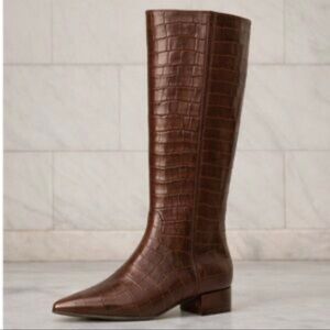Gianni Bini Brown Croc-Embossed Heeled Boots